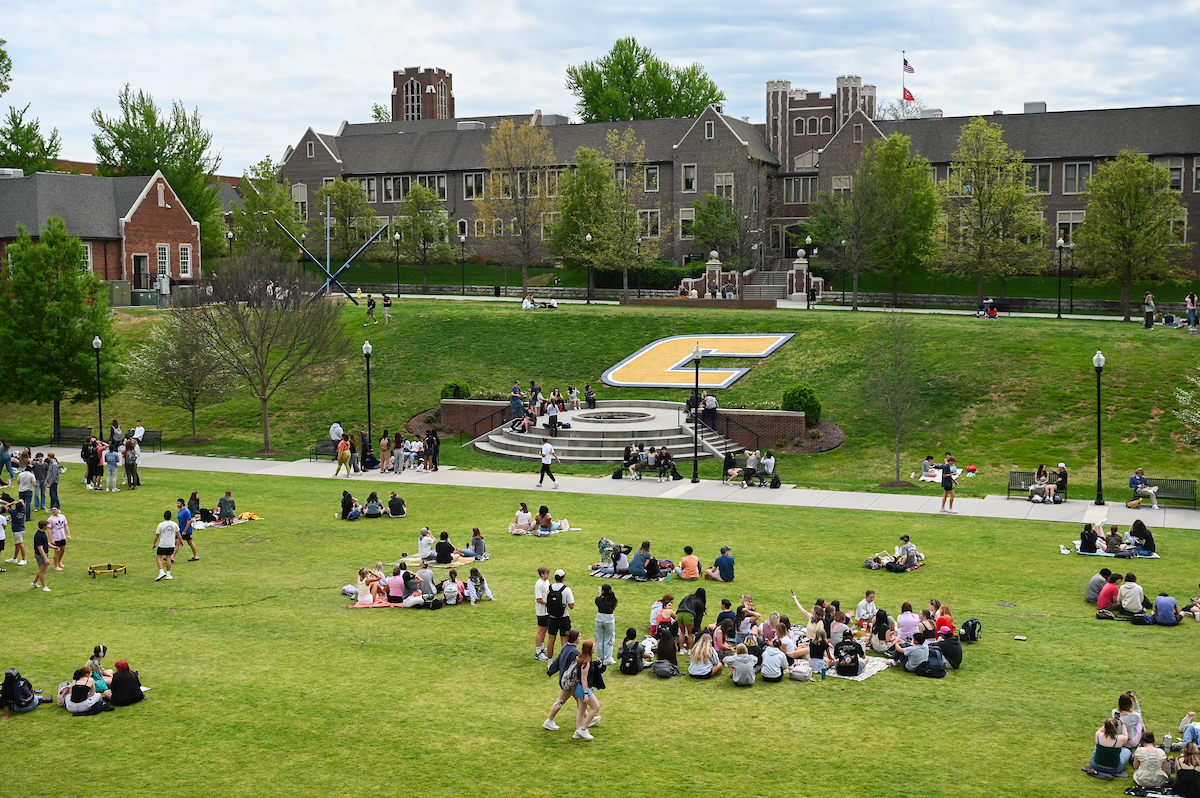 Students watch the eclipse Monday, April 8, 2024 on Chamberlain Field.