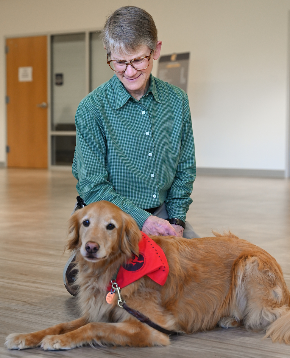 Meg Kiessling and Nugget make monthly pet therapy program visits to Children's Hospital at Erlanger.