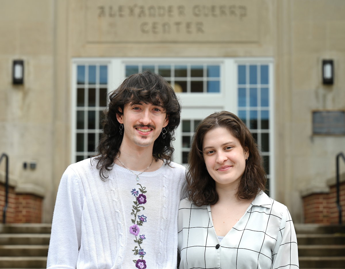 Twins Mitchell and Meaghan Hibbs are both members of the Honors College at UTC. Mitchell is graduating on May 4 with a bachelor's degree in entrepreneurship. Meaghan, majoring in trumpet performance and international studies, will graduate in December. Photo by Angela Foster.