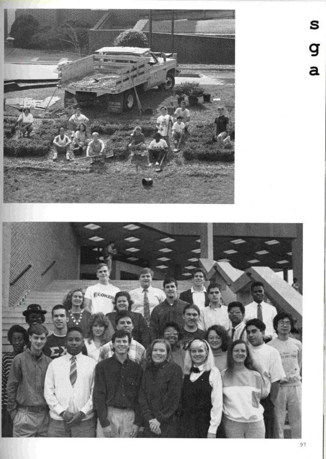 Richard Zhang, far right, pictured in the 1991 Moccasin yearbook along with the other members of the Student Government Association. Courtesy of the University of Tennessee at Chattanooga Special Collections.