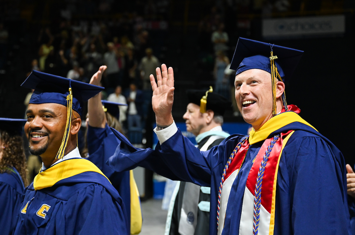 Students participate in the Graduate school commencement ceremony, Friday, May 3, 2024 in McKenzie Arena at the University of Tennessee at Chattanooga.