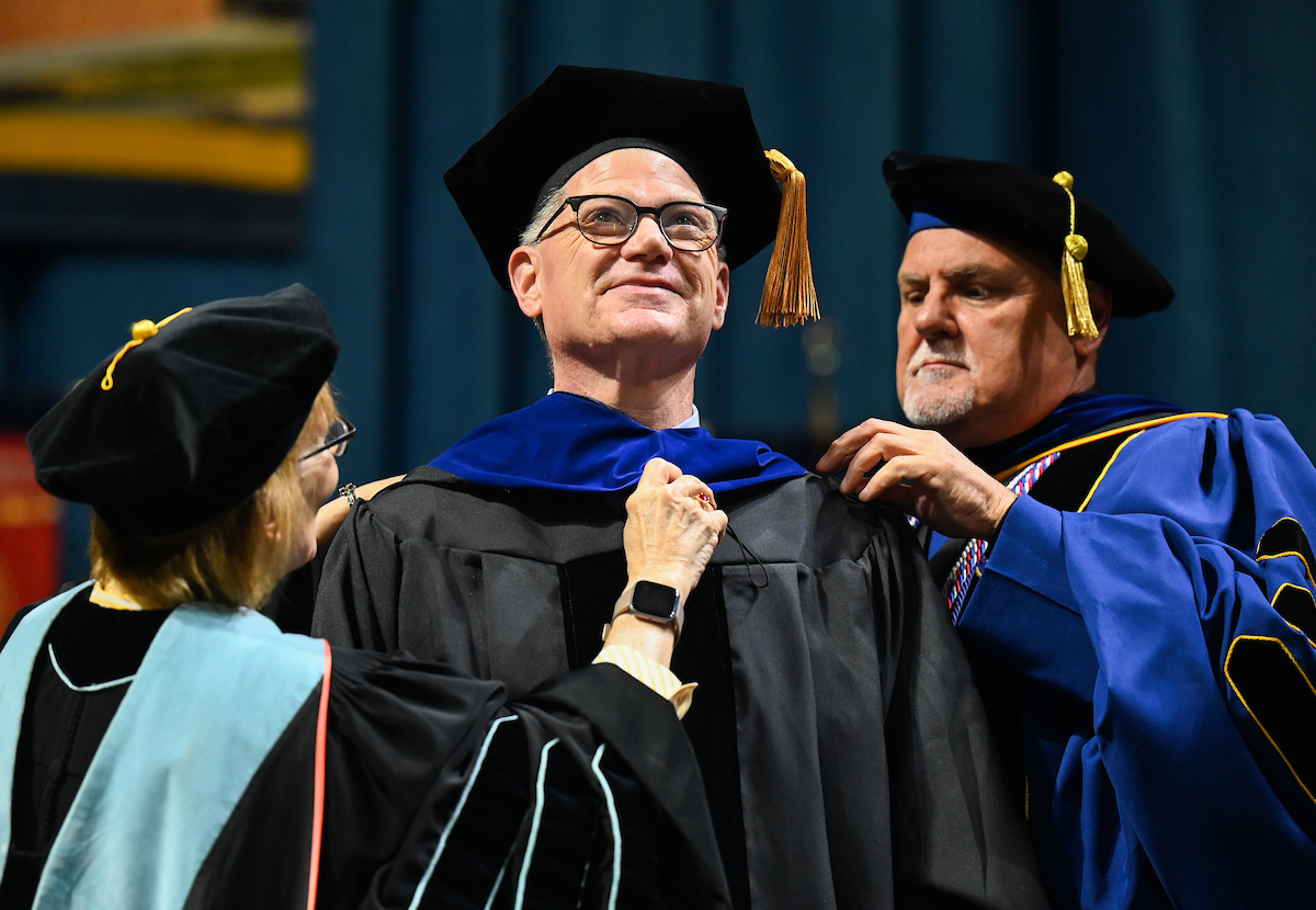 Students participate in the Graduate school commencement ceremony, Friday, May 3, 2024 in McKenzie Arena at the University of Tennessee at Chattanooga.