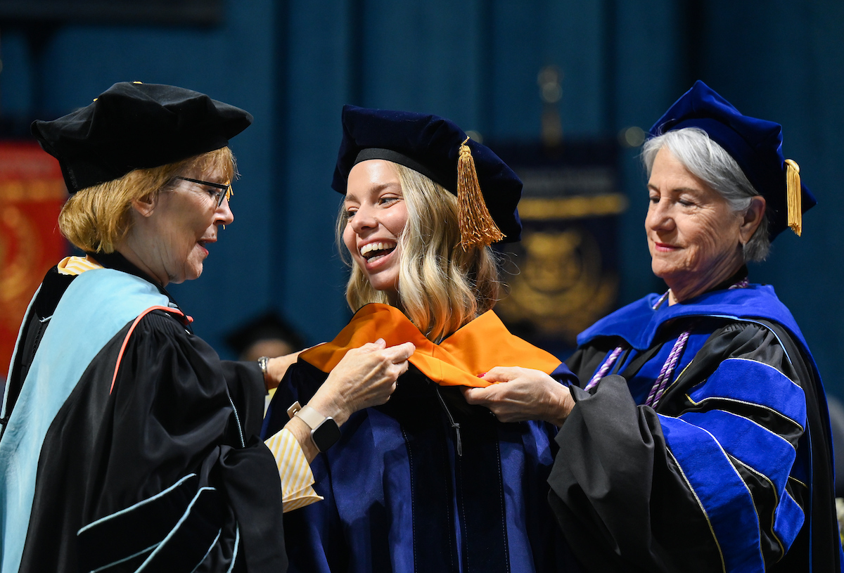 Students participate in the Graduate school commencement ceremony, Friday, May 3, 2024 in McKenzie Arena at the University of Tennessee at Chattanooga.