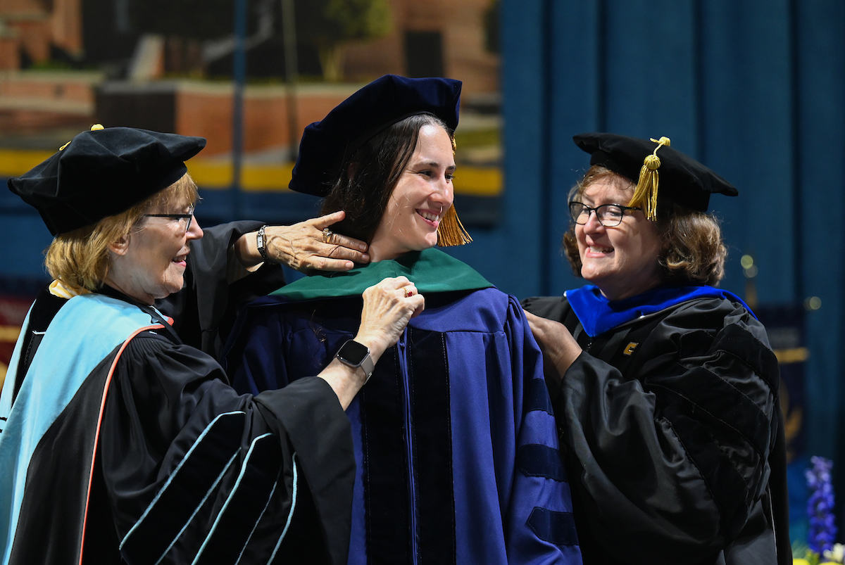 Students participate in the Graduate school commencement ceremony, Friday, May 3, 2024 in McKenzie Arena at the University of Tennessee at Chattanooga.