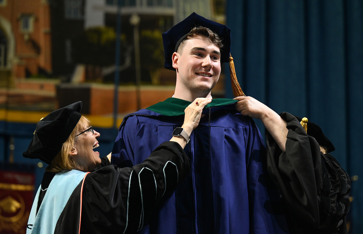 Students participate in the Graduate school commencement ceremony, Friday, May 3, 2024 in McKenzie Arena at the University of Tennessee at Chattanooga.