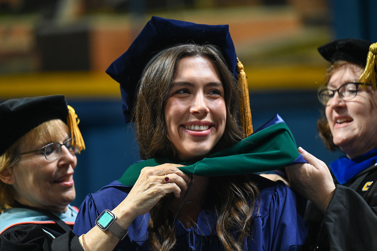 Students participate in the Graduate school commencement ceremony, Friday, May 3, 2024 in McKenzie Arena at the University of Tennessee at Chattanooga.