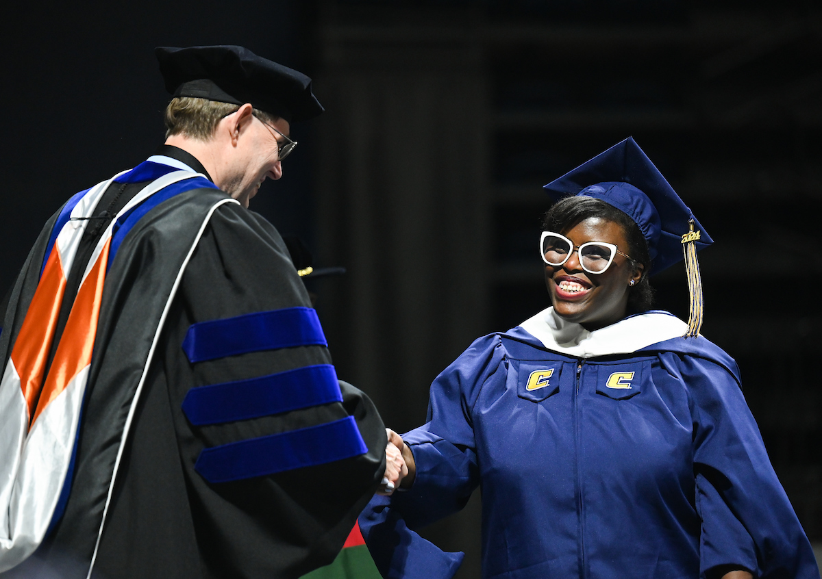 Students participate in the Graduate school commencement ceremony, Friday, May 3, 2024 in McKenzie Arena at the University of Tennessee at Chattanooga.