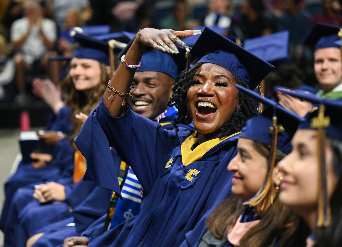 Students participate in the Graduate school commencement ceremony, Friday, May 3, 2024 in McKenzie Arena at the University of Tennessee at Chattanooga.