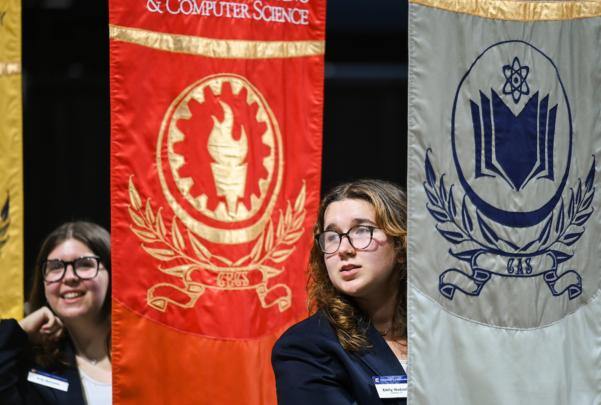Students participate in the Graduate school commencement ceremony, Friday, May 3, 2024 in McKenzie Arena at the University of Tennessee at Chattanooga.