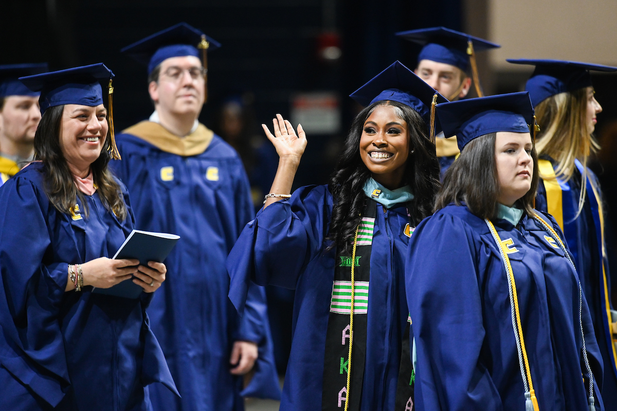 Students participate in the Graduate school commencement ceremony, Friday, May 3, 2024 in McKenzie Arena at the University of Tennessee at Chattanooga.