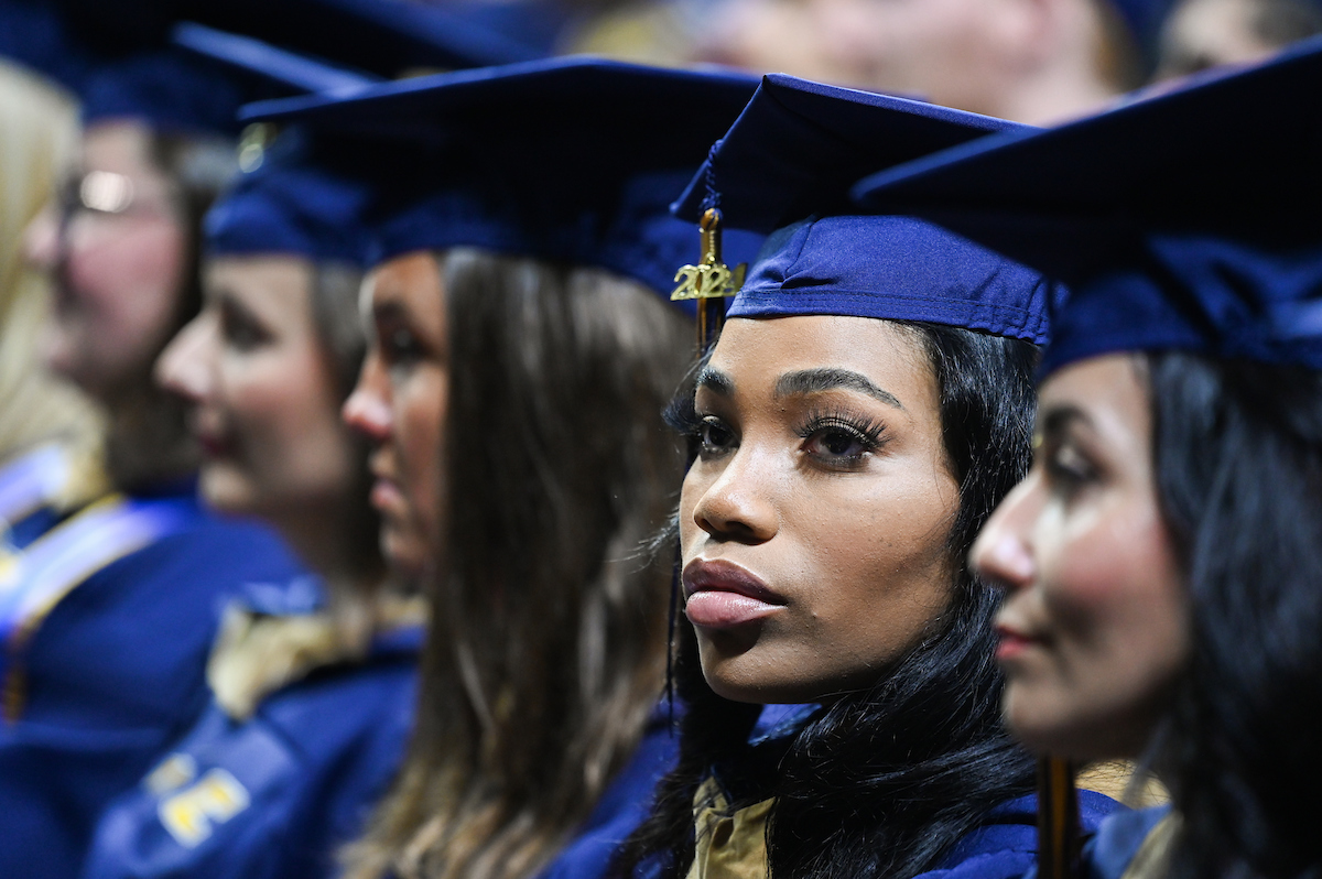 Students participate in the Graduate school commencement ceremony, Friday, May 3, 2024 in McKenzie Arena at the University of Tennessee at Chattanooga.