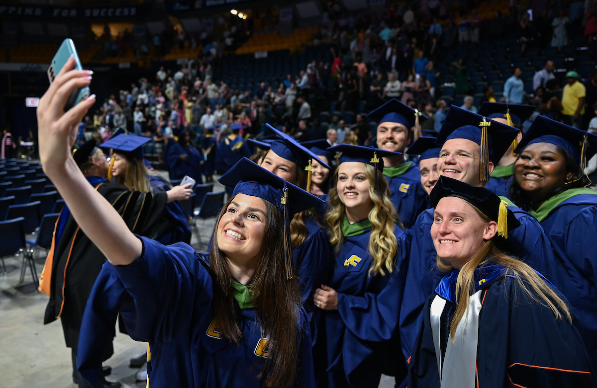 Students participate in the Graduate school commencement ceremony, Friday, May 3, 2024 in McKenzie Arena at the University of Tennessee at Chattanooga.