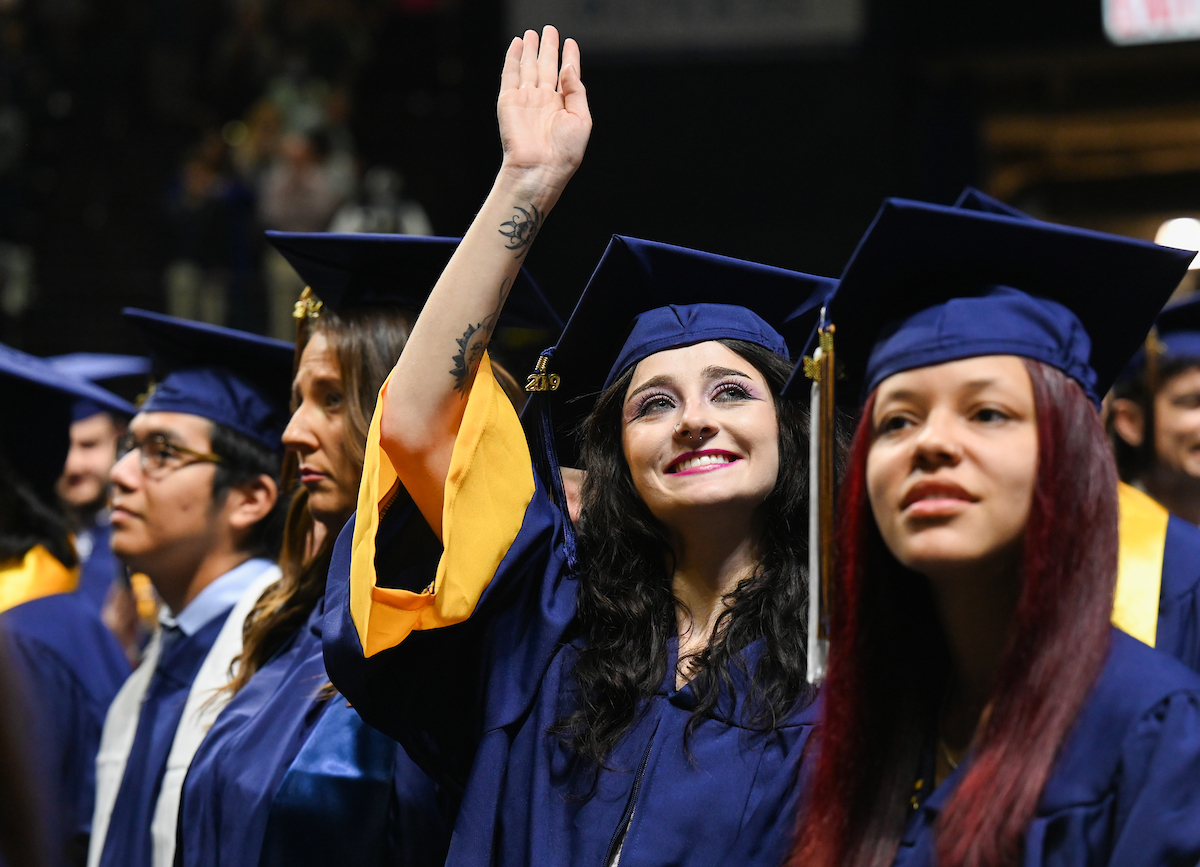 Students participate in the first of two undergraduate school commencement ceremonies, Saturday, May 4, 2024 in McKenzie Arena at the University of Tennessee at Chattanooga.