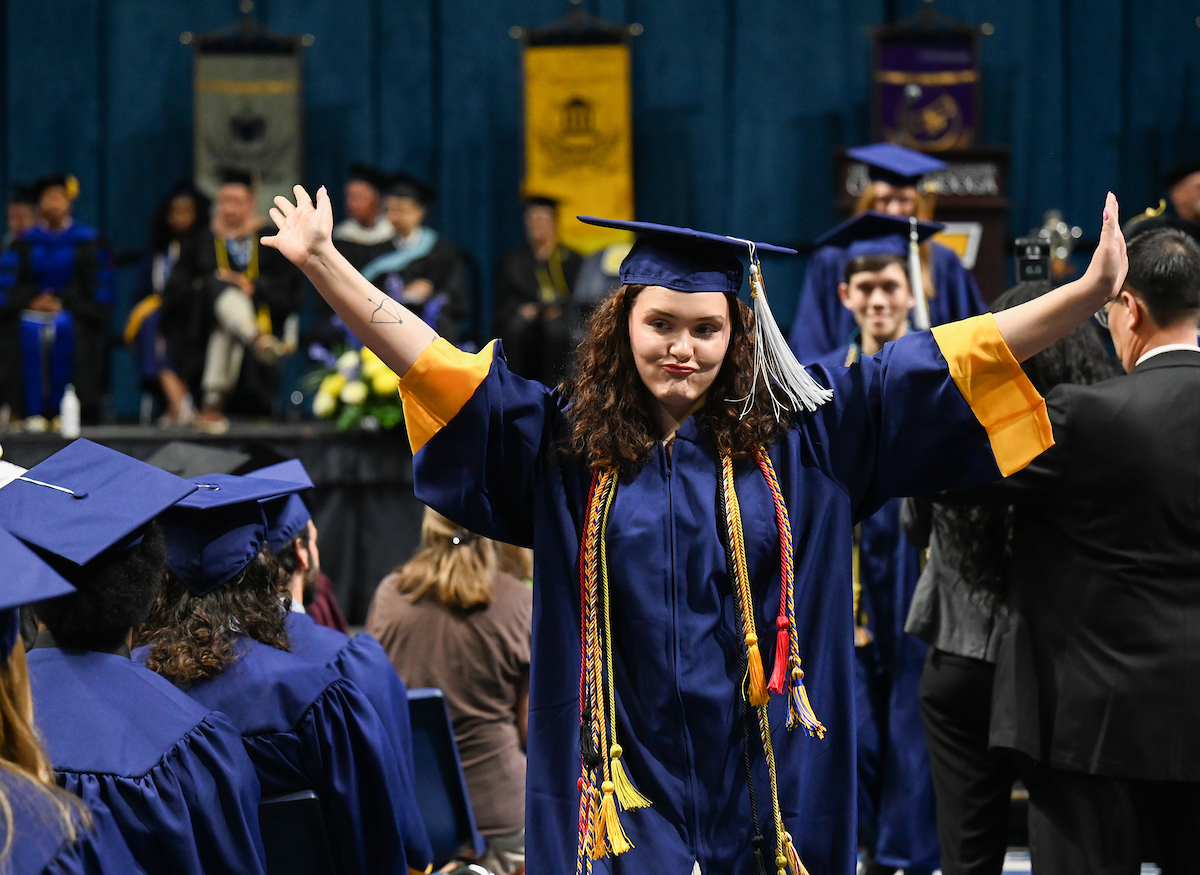 Students participate in the first of two undergraduate school commencement ceremonies, Saturday, May 4, 2024 in McKenzie Arena at the University of Tennessee at Chattanooga.