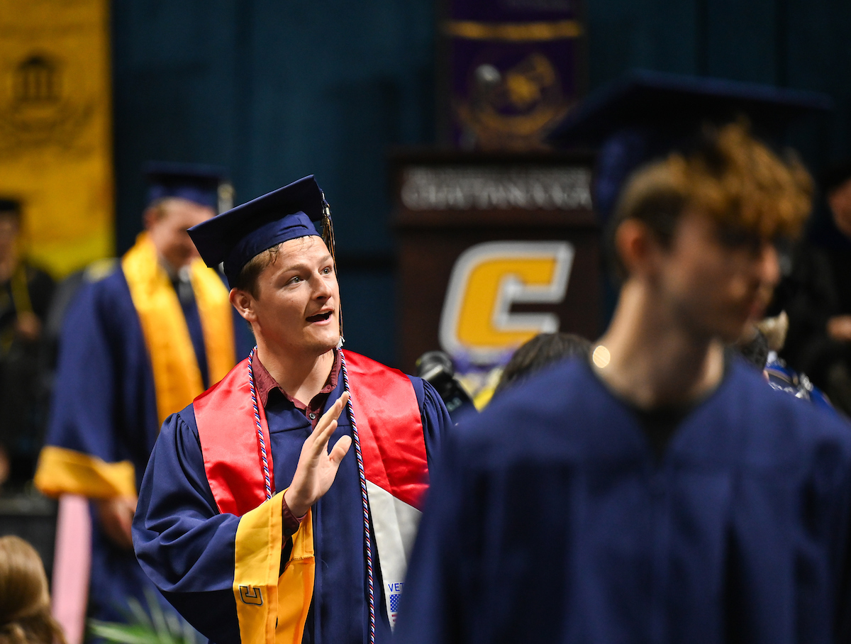 Students participate in the first of two undergraduate school commencement ceremonies, Saturday, May 4, 2024 in McKenzie Arena at the University of Tennessee at Chattanooga.
