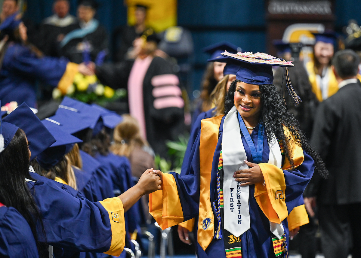 Students participate in the first of two undergraduate school commencement ceremonies, Saturday, May 4, 2024 in McKenzie Arena at the University of Tennessee at Chattanooga.