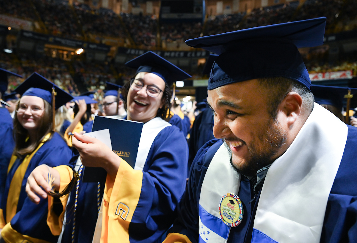 Students participate in the first of two undergraduate school commencement ceremonies, Saturday, May 4, 2024 in McKenzie Arena at the University of Tennessee at Chattanooga.