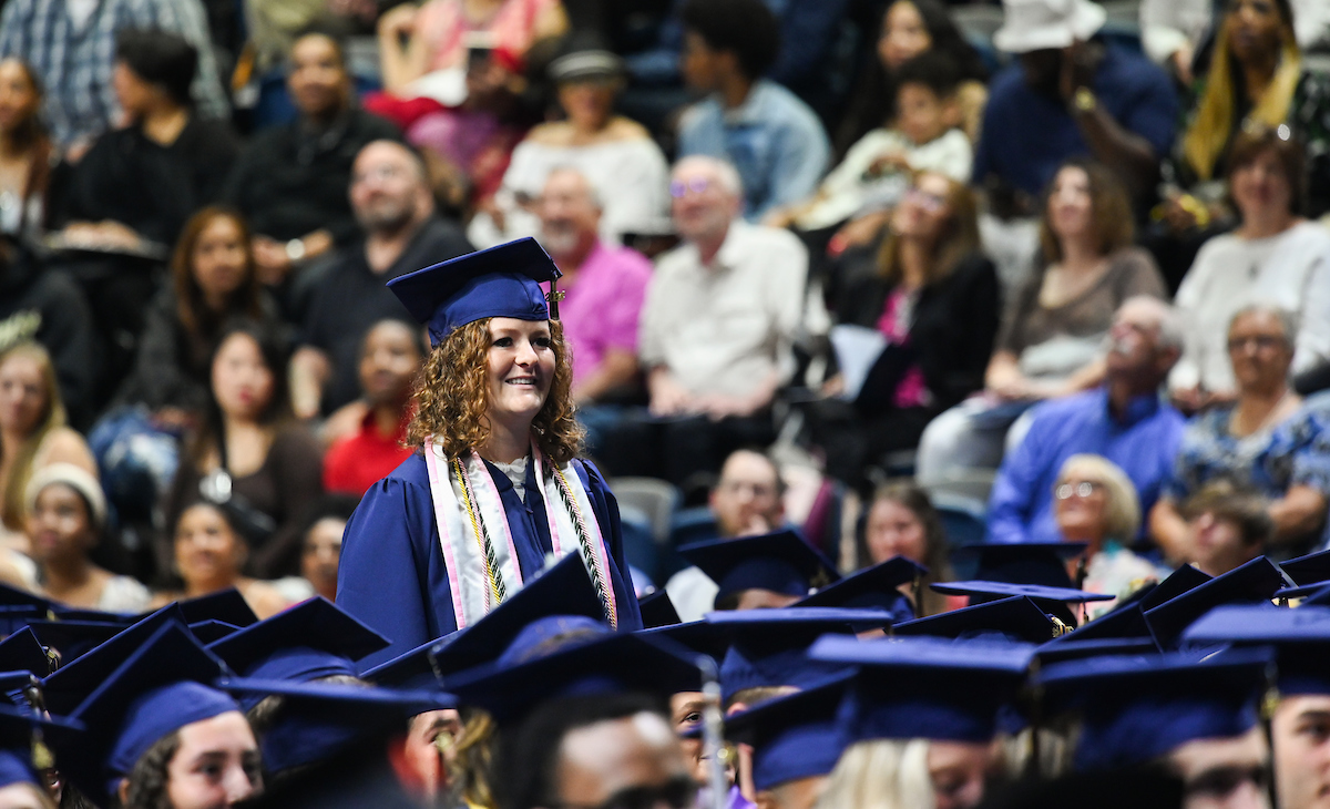 Students participate in the first of two undergraduate school commencement ceremonies, Saturday, May 4, 2024 in McKenzie Arena at the University of Tennessee at Chattanooga.