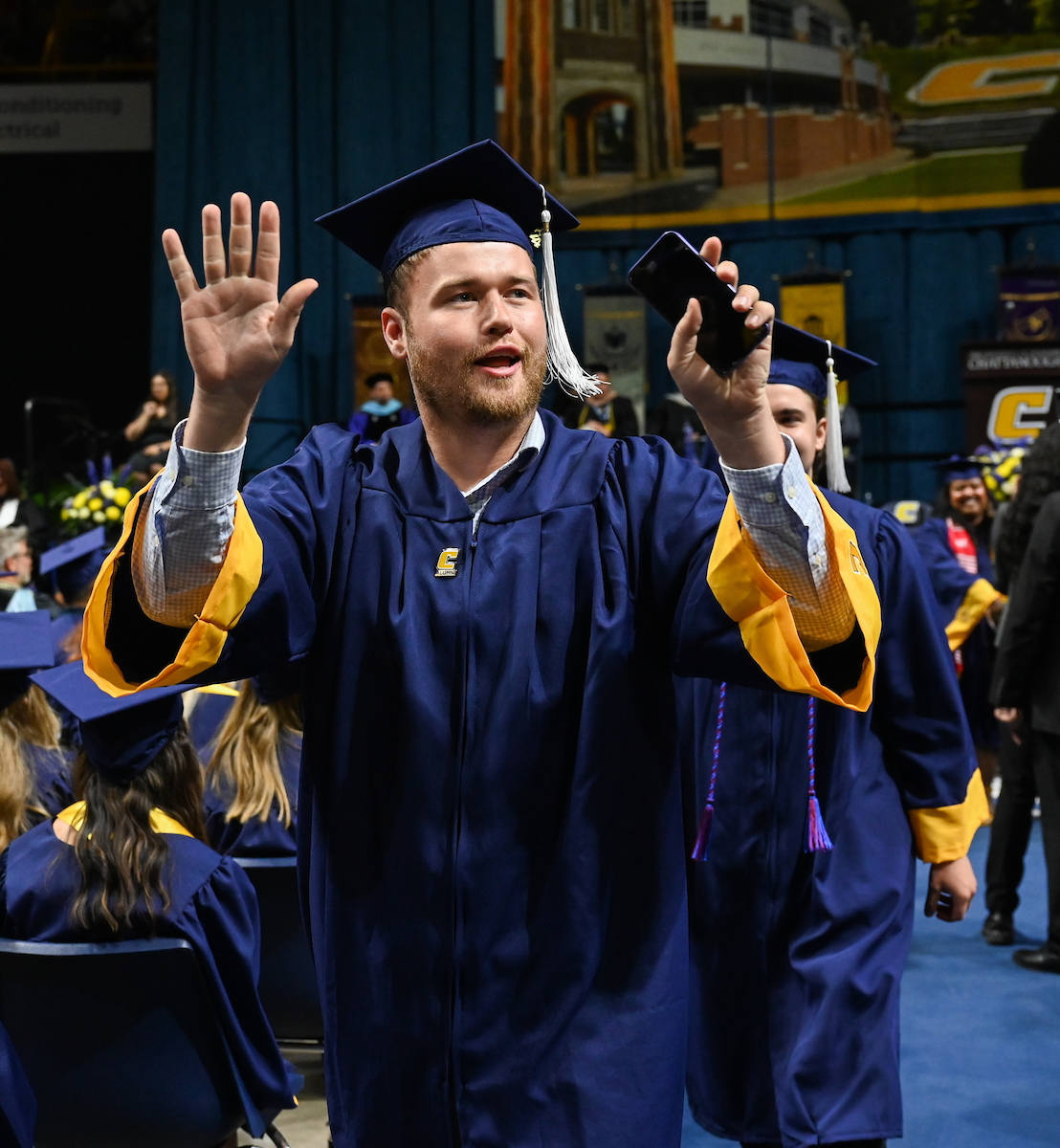 Students participate in the first of two undergraduate school commencement ceremonies, Saturday, May 4, 2024 in McKenzie Arena at the University of Tennessee at Chattanooga.
