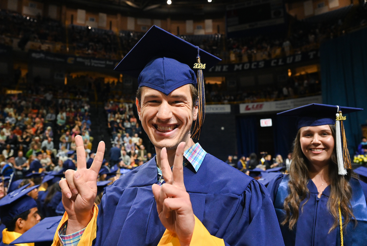Students participate in the first of two undergraduate school commencement ceremonies, Saturday, May 4, 2024 in McKenzie Arena at the University of Tennessee at Chattanooga.