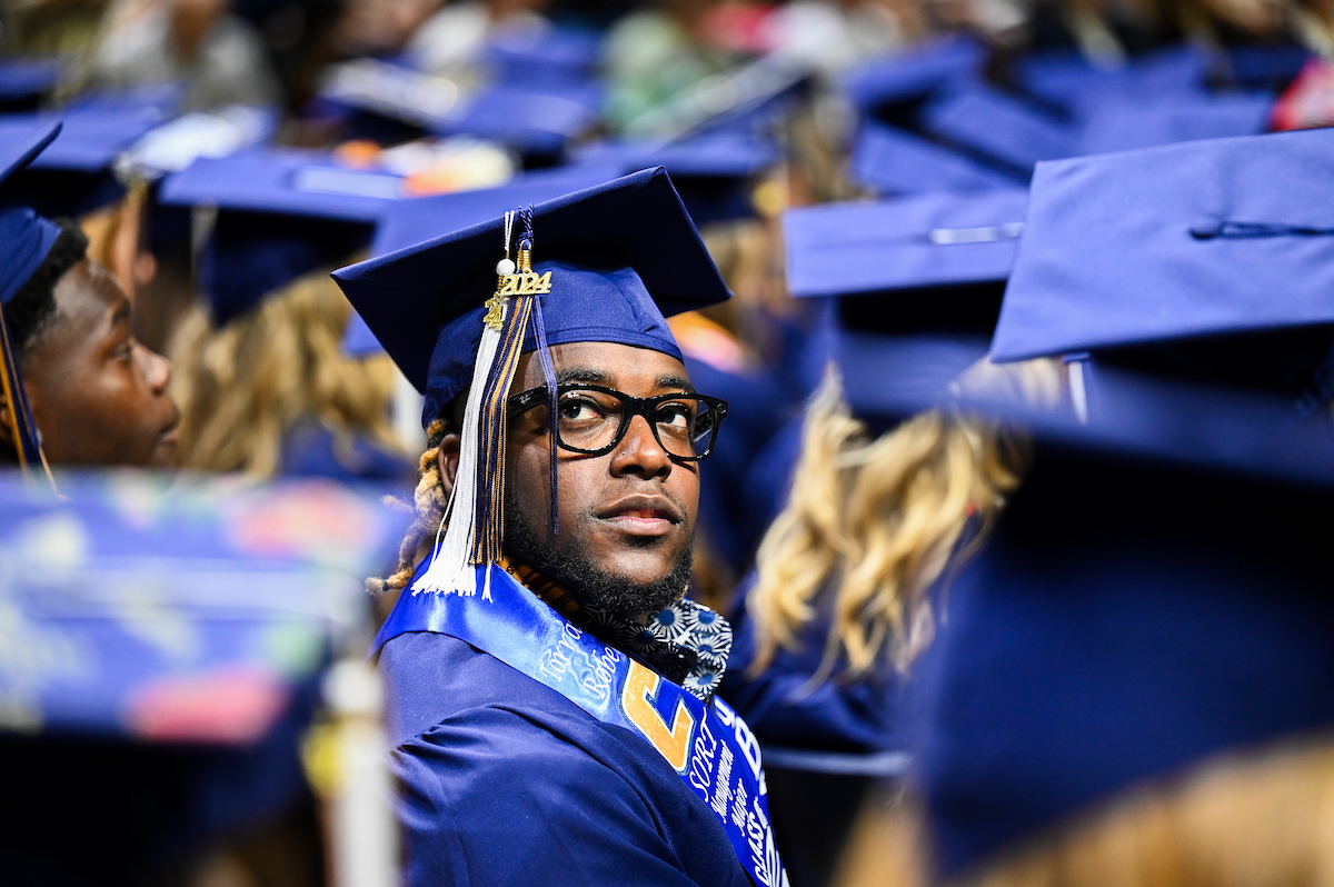 Students participate in the second of two undergraduate school commencement ceremonies, Saturday, May 4, 2024 in McKenzie Arena at the University of Tennessee at Chattanooga.