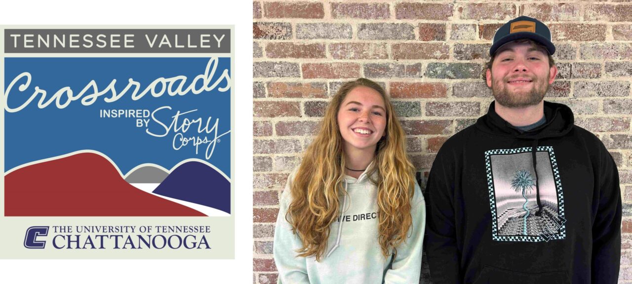 Dixie Edmondson, left, and Andrew Meert discuss the effects of technology on Gen Z and Gen Alpha during the first episode in this summer's "Tennessee Valley Crossroads" podcast series.