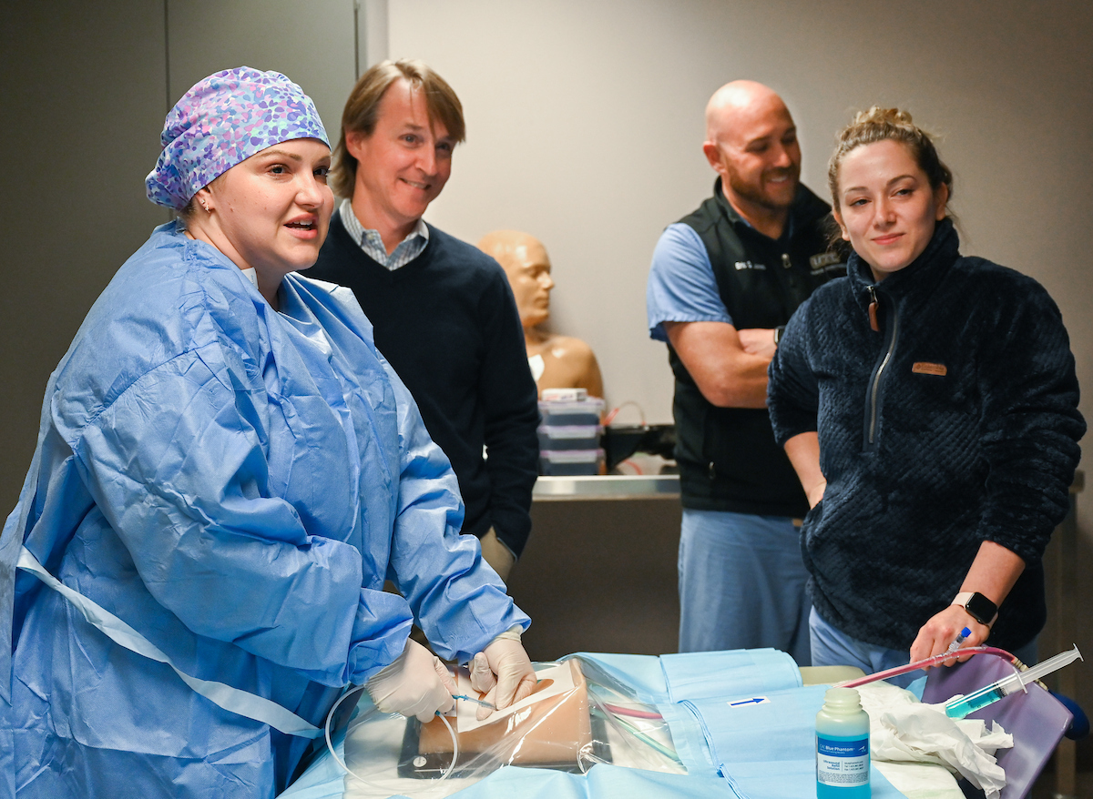UTC nursing anesthesia students and faculty participate in a central line workshop. Photo by Angela Foster.