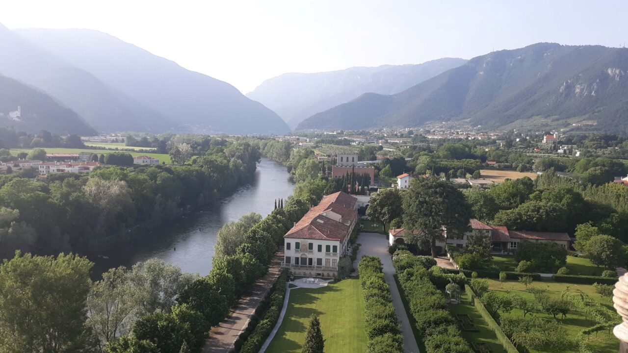 John Dos Passos was billeted at the Villa Ca' Erizzo. This picture is taken from the top of the villa's bell tower, where Dos Passos would observe the fighting in the mountains and write in his diary.