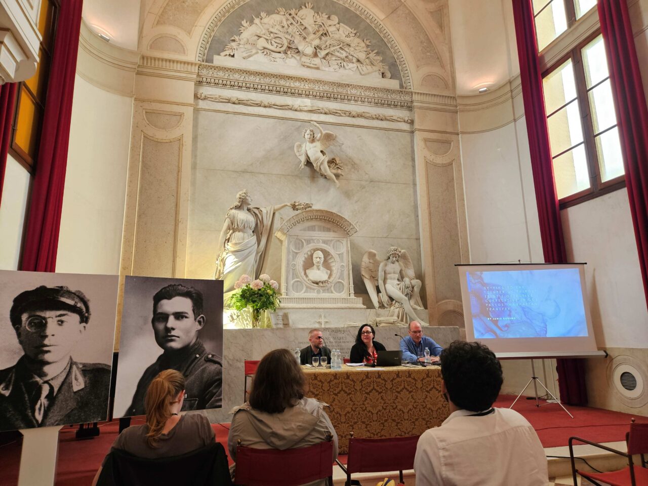 The fourth biennial John Dos Passos Conference took place in the 18th-century Cappella Mares on the south end of the Villa Ca Erizzo Luca complex. The cappella is dedicated to the Venetian violinist virtuoso Gaetano Mares, whose elegant tomb is seen in the background.
