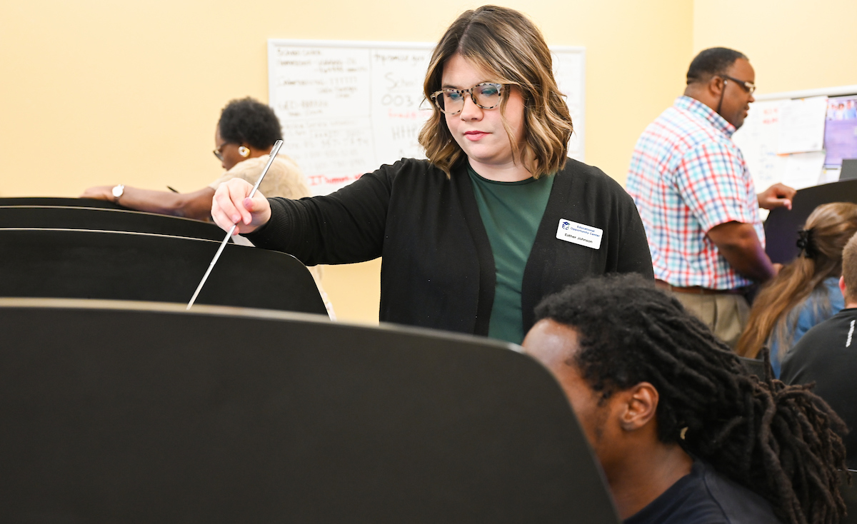 The staff of the Educational Opportunity Center works Thursday, July 18, 2024 in their office on the Chattanooga State Community College campus.