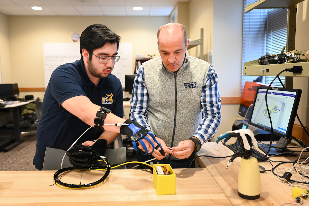 Juan Pena and Erkan Kaplanoglu talk Tuesday, April 2, 2024 about a project that they are working on.