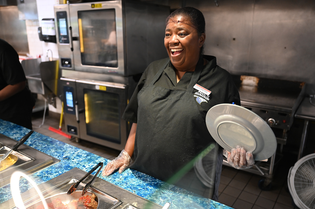 Cassandra Robinson joined UTC in 2004. She currently works in the "Home Zone" food line in Crossroads Dining Hall. Photo by Angela Foster.