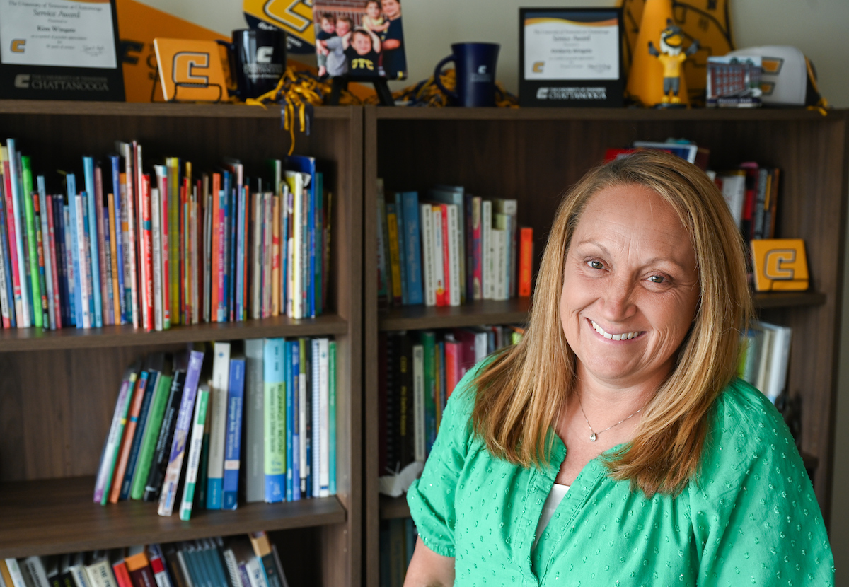 School of Education Director Kim Wingate stands in her Hunter Hall office. Photo by Angela Foster.