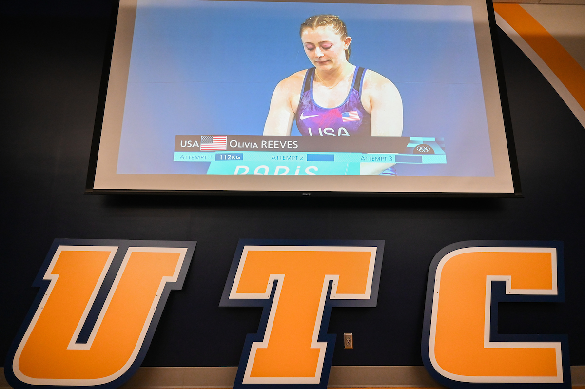 Staff, faculty and students gathered in the University Center on Friday, Aug. 9, to watch Olivia Reeves compete for gold at the Paris Summer Olympics. Photo by Angela Foster.