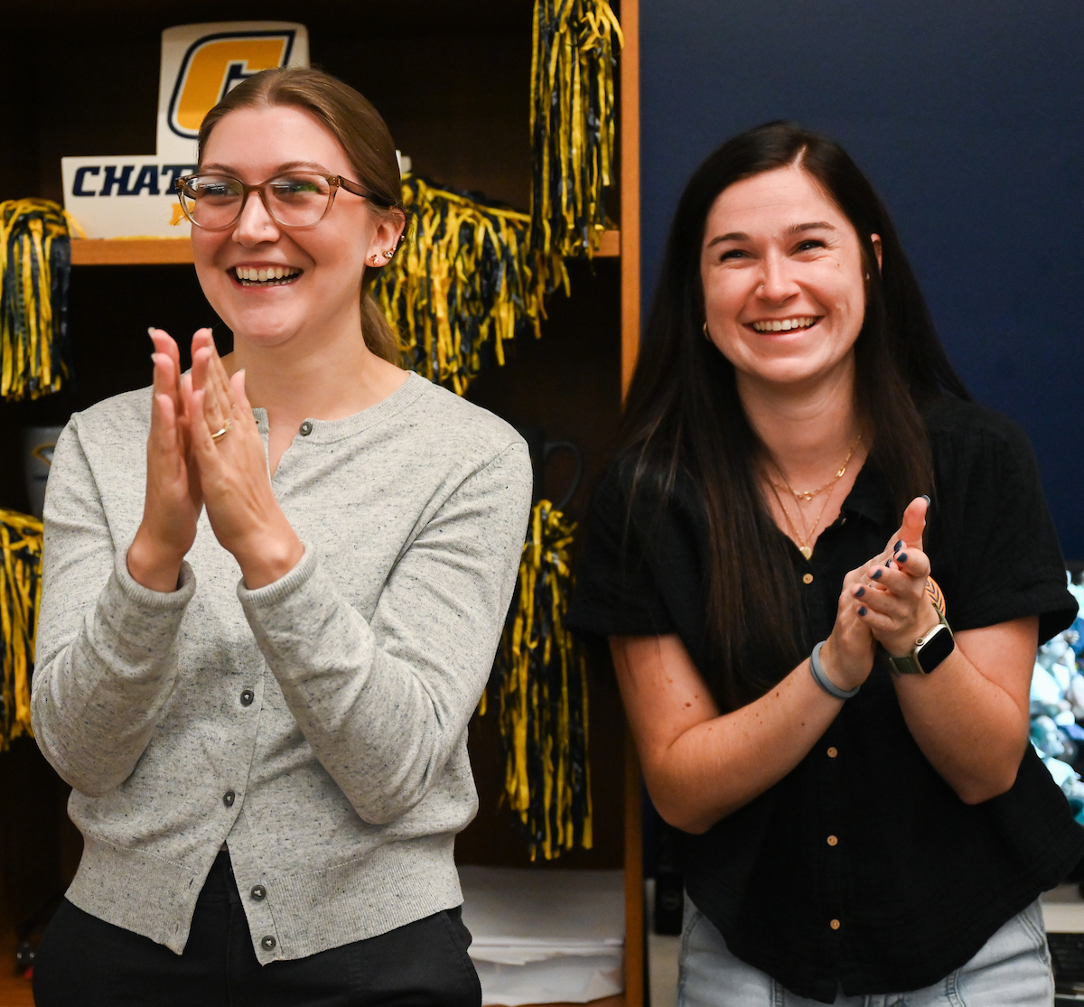 Staff, faculty and students gather Friday, Aug. 9, 2024 in the University Center to watch student Olivia Reeves compete for gold in the Olympics snatch and clean and jerk weightlifting event.