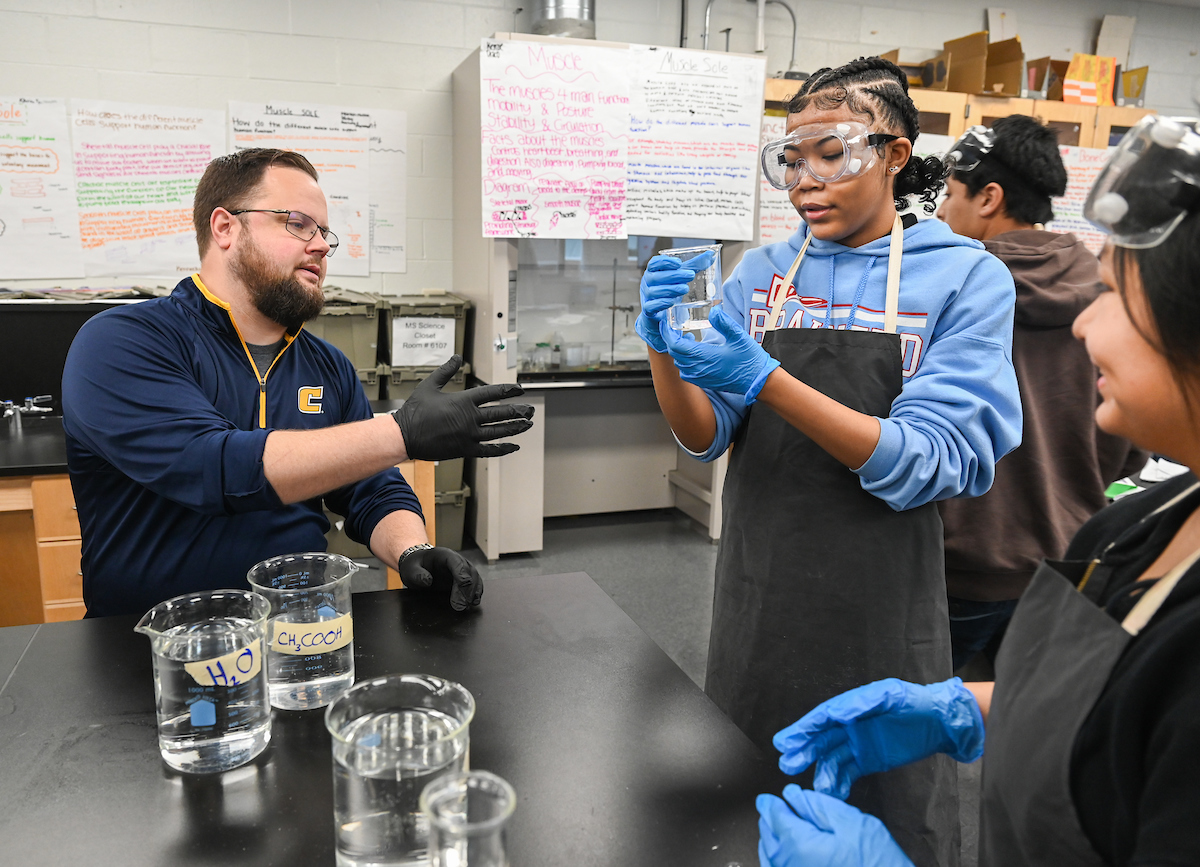 UTC engineering faculty, staff and students, including Dr. Bradley Harris, worked with high school students Monday, Mar. 4, 2024, at Brainerd High School.
