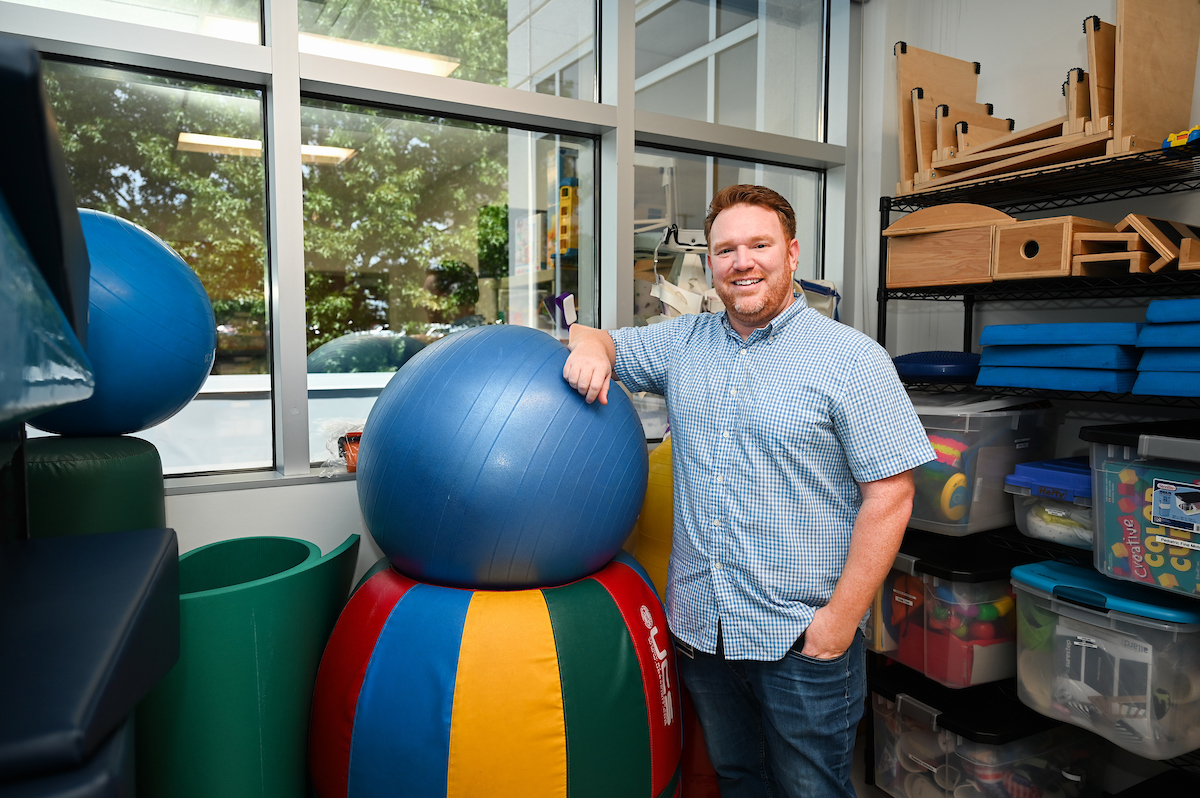 Dr. Derek Liuzzo, pictured in the Department of Physical Therapy's Functional Mobility Lab in the Mapp Building. Photo by Angela Foster.