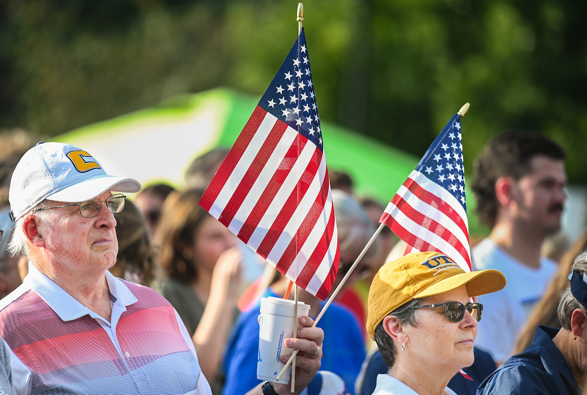 People watch a parade Tuesday, Sept. 3, 2024 to honor UTC student and Olympic Gold medalist Olivia Reeves.