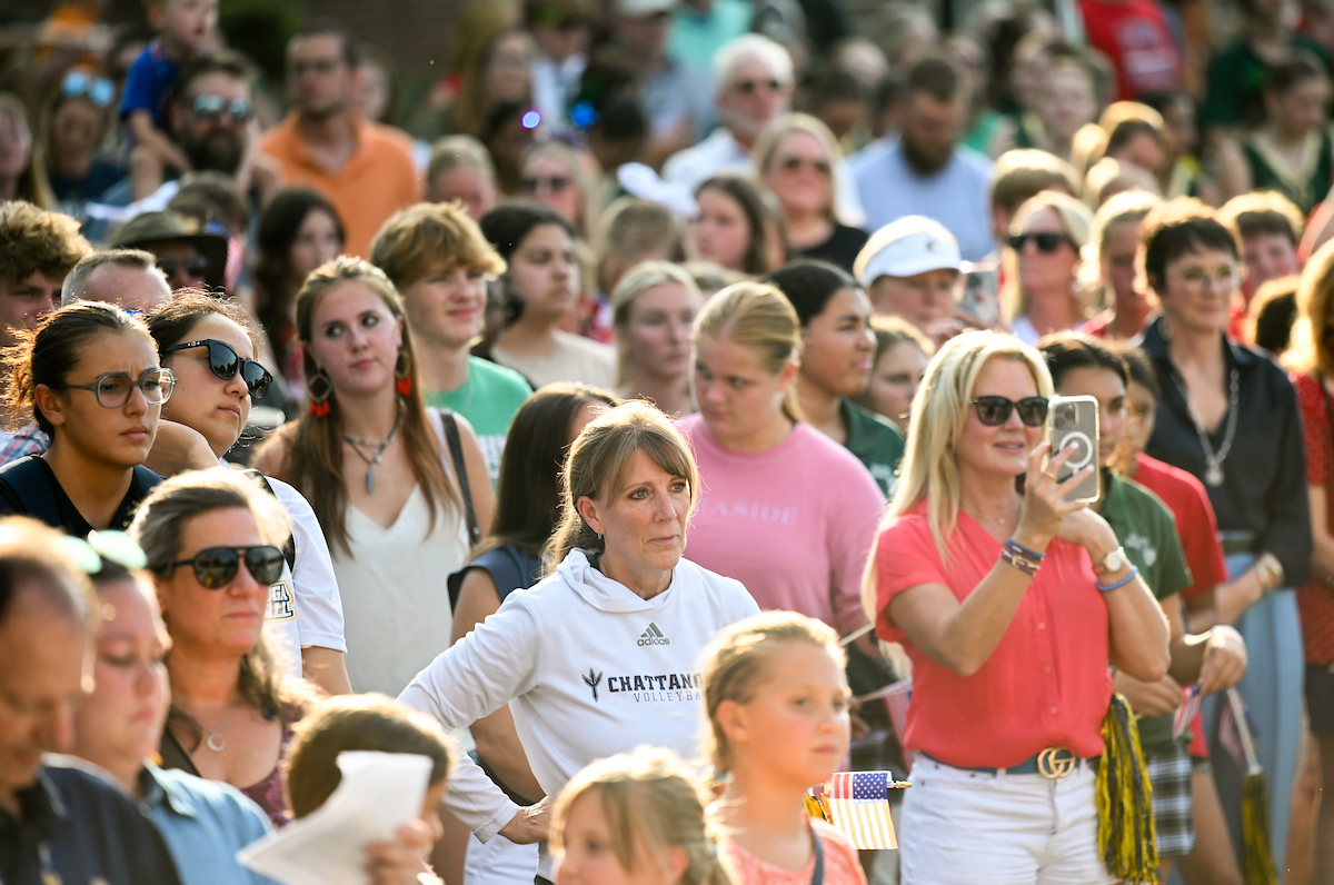 People watch a parade Tuesday, Sept. 3, 2024 to honor UTC student and Olympic Gold medalist Olivia Reeves.