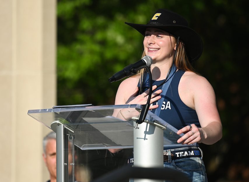 Olivia Reeves addresses the crowd.