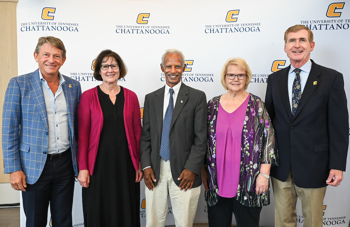 Service Awards Luncheon, Tuesday, Sept. 17. From left: UT System President Randy Boyd, Dr. Amye Warren, Dr. Ahmed Eltom, Dr. Cherry Guinn and Chancellor Steve Angle. Photo by Angela Foster.