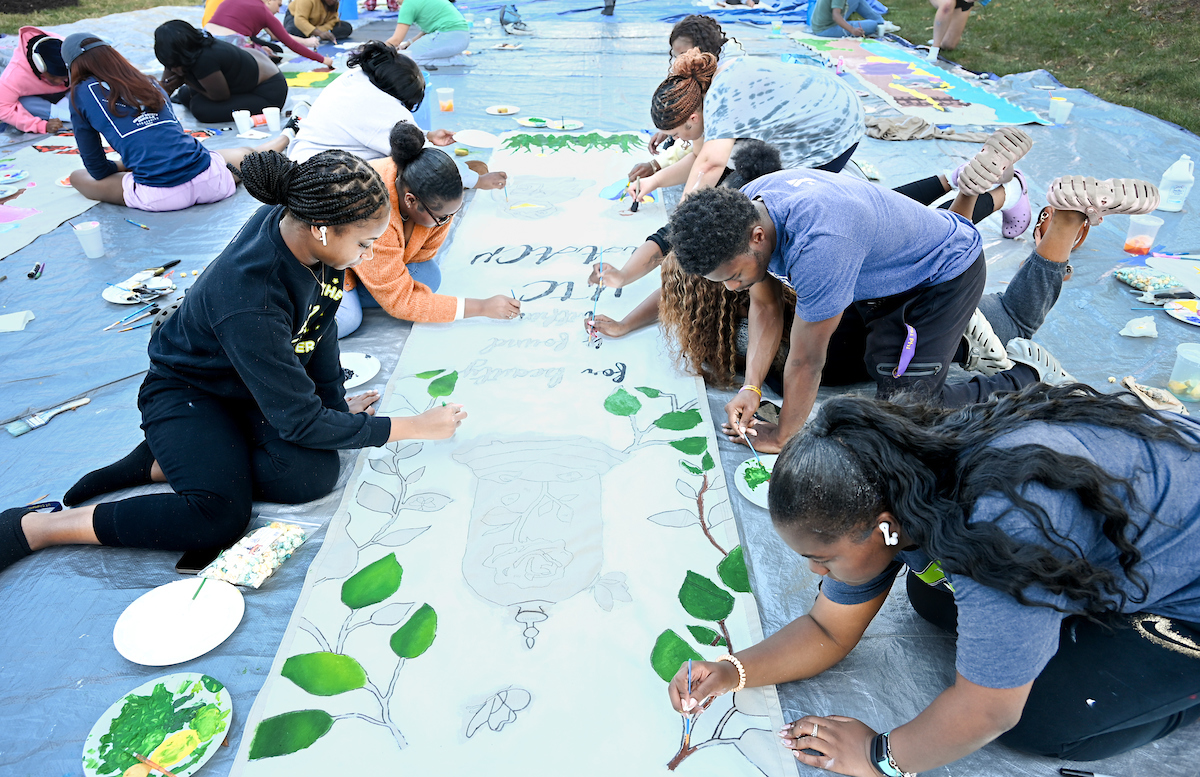 Homecoming Banner painting, Sunday, Oct. 20th, 2024 on Vine Street.