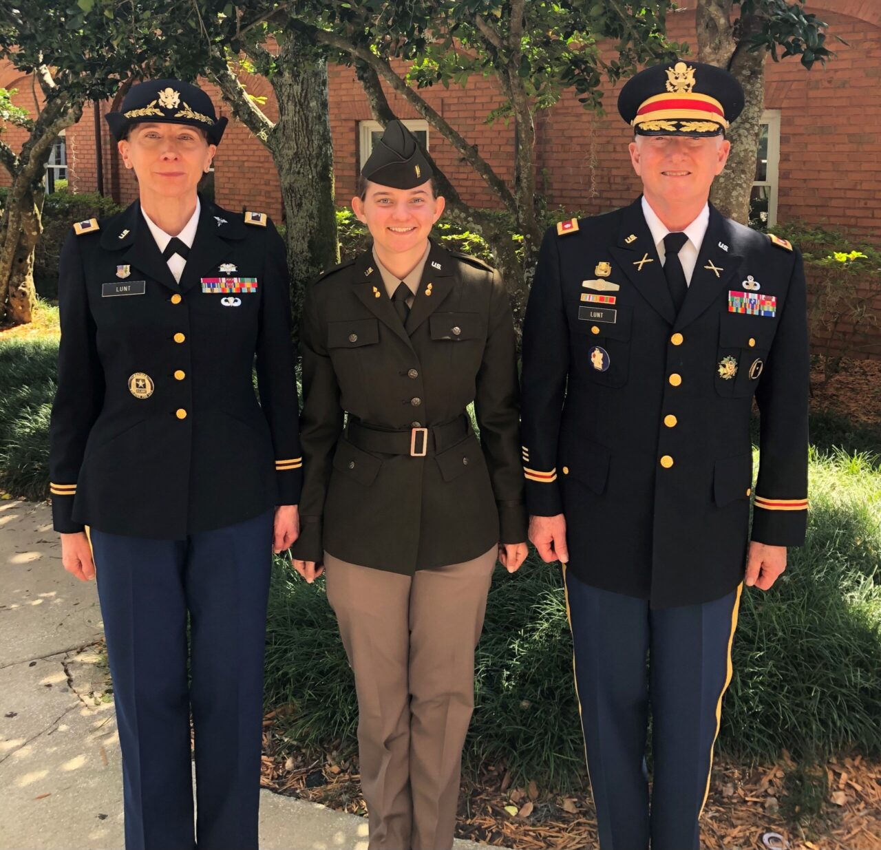 Col. Marsha Lunt, retired, 2nd Lt. Erin Lunt and Lt. Col. Alfred Lunt, retired, at Erin Lunt's May 2022 commissioning ceremony. Photo courtesy of Marsha Lunt.