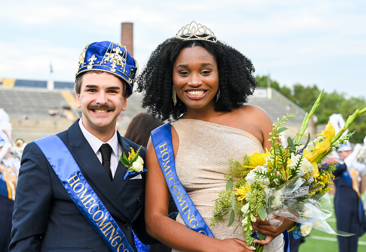 Braden Stillwell (left) and Chamyra Teasley were crowned Homecoming King and Queen at the 2024 Homecoming game. Photo by Angela Foster.