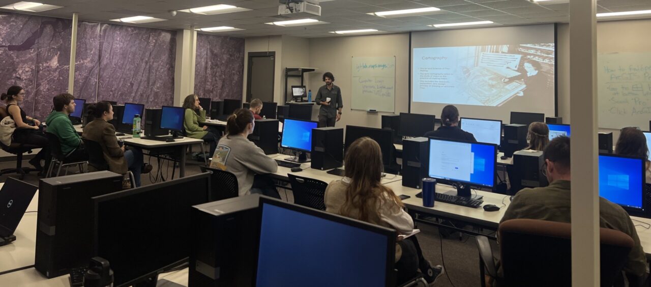 GIS Director Charlie Mix presents a lecture about GIS mapping in the UTC Multi-Disciplinary Research Building.