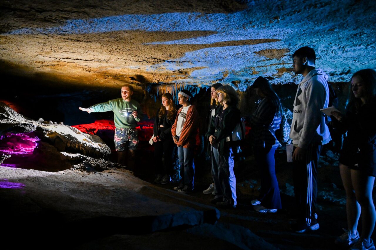 Students in Robert Lake Wilson Professor of Geology Amy Brock-Hon's "A Moc's First Year" course toured Raccoon Mountain Caverns in September. Photo by Angela Foster.