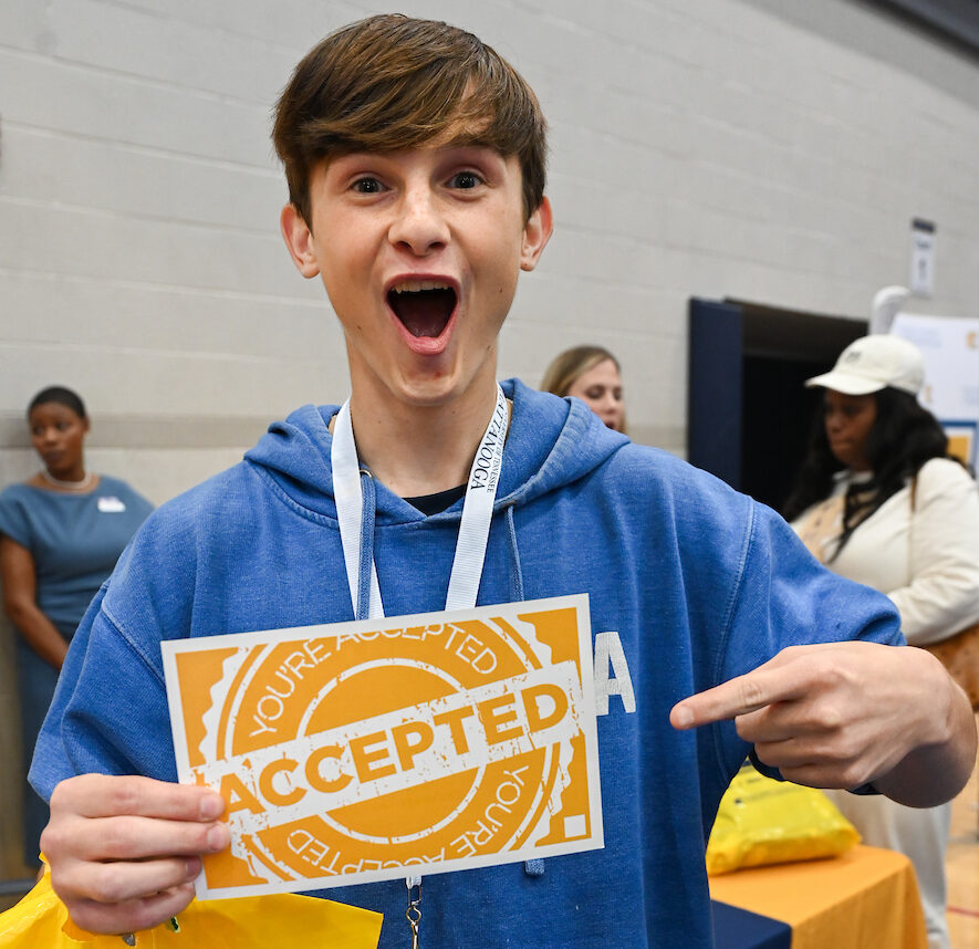 Prospective student Ayden Keylon received the chance to get admitted to UTC in a “Moc Minute” during the Power C Tour visit.