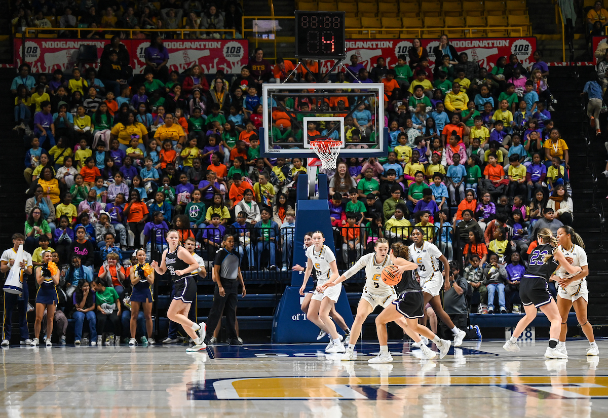 Education Day brought elementary and middle school students to McKenzie Arena for the Mocs women's basketball team's Nov. 25 contest against Lipscomb. Photo by Angela Foster. 