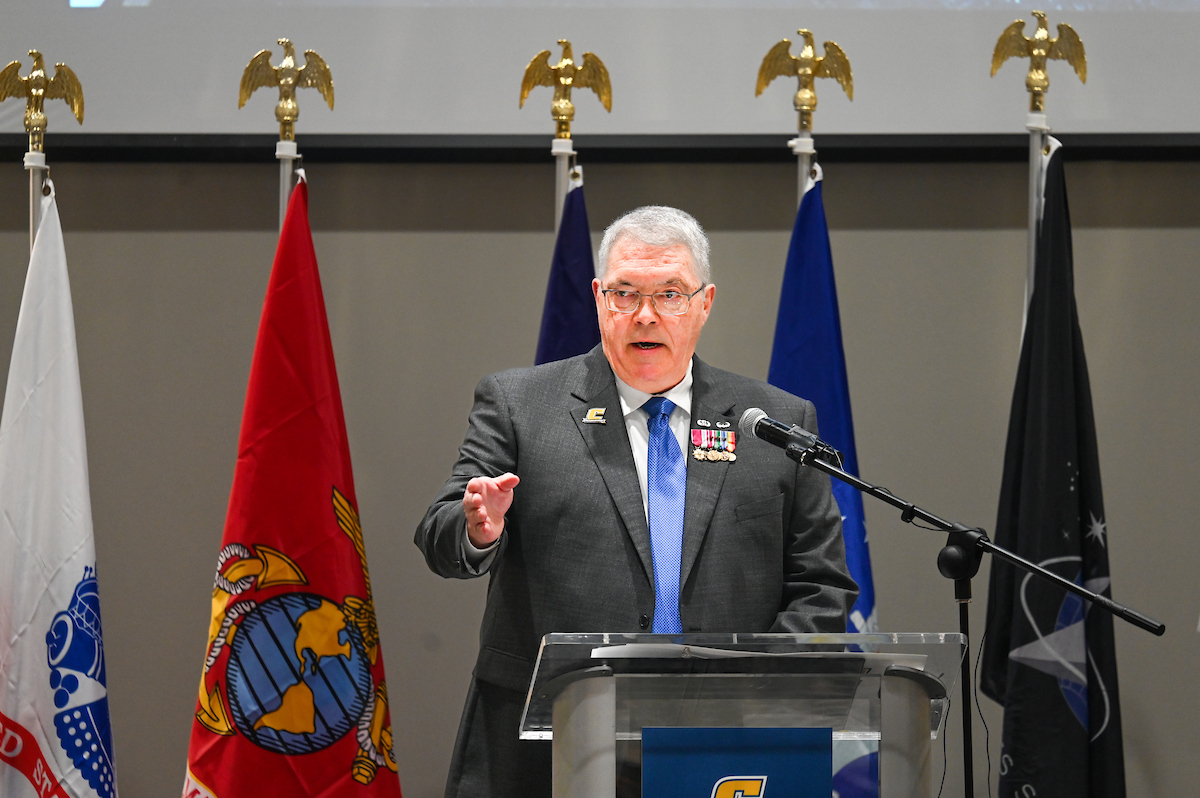 Dr. John Harbison was the keynote speaker at the Chancellor’s Annual Veterans Day Luncheon. Photo by Angela Foster.