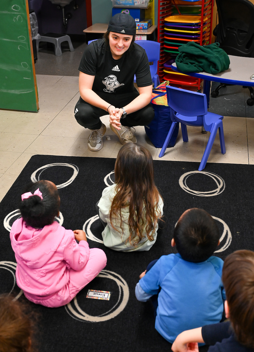 Jamie Harvey’s Physical Education in the Elementary School students work with children Wednesday, Nov. 13, 2024 at the UTC Children’s Center.